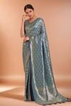 Buy_Samyukta Singhania_Blue Tassels, Zari V-neck Woven Banarasi Satin Silk Saree With Blouse _Online_at_Aza_Fashions