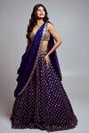 Buy_Vvani By Vani Vats_Blue Georgette, Organza Beads, Mirrors, Embroidery Floret Bridal Lehenga Set _at_Aza_Fashions