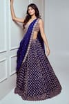 Vvani By Vani Vats_Blue Georgette, Organza Beads, Mirrors, Embroidery Floret Bridal Lehenga Set _at_Aza_Fashions