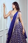Buy_Vvani By Vani Vats_Blue Georgette, Organza Beads, Mirrors, Embroidery Floret Bridal Lehenga Set 