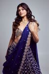 Shop_Vvani By Vani Vats_Blue Georgette, Organza Beads, Mirrors, Embroidery Floret Bridal Lehenga Set 