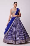 Buy_Vvani By Vani Vats_Blue Georgette, Organza Beads, Mirrors, Embroidery Floret Bridal Lehenga Set _Online