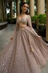 Vvani By Vani Vats_Pink Georgette, Organza Sequins, Mirrors, Embroidery Floral Jaal Lehenga Set 