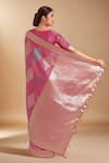 Shop_Samyukta Singhania_Pink Zari V-neck Woven Banarasi Silk Saree With Blouse _at_Aza_Fashions