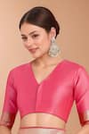 Shop_Samyukta Singhania_Pink Zari V-neck Woven Banarasi Silk Saree With Blouse 