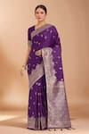 Buy_Samyukta Singhania_Purple Embroidery, Zari V-neck Woven Banarasi Saree With Blouse _at_Aza_Fashions