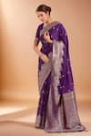 Buy_Samyukta Singhania_Purple Embroidery, Zari V-neck Woven Banarasi Saree With Blouse _Online_at_Aza_Fashions