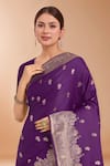 Samyukta Singhania_Purple Embroidery, Zari V-neck Woven Banarasi Saree With Blouse _at_Aza_Fashions