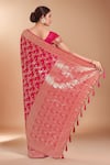 Shop_Samyukta Singhania_Pink Tassels, Zari V-neck Woven Banarasi Silk Saree With Blouse _at_Aza_Fashions