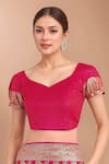 Shop_Samyukta Singhania_Pink Tassels, Zari V-neck Woven Banarasi Silk Saree With Blouse _Online_at_Aza_Fashions