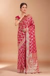 Buy_Samyukta Singhania_Pink Tassels, Zari V-neck Woven Banarasi Silk Saree With Blouse 