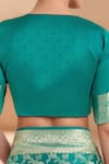 Samyukta Singhania_Turquoise Zari Round Neck Woven Banarasi Silk Saree With Blouse _Online