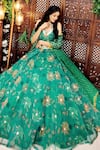 Shop_Amaltas Couture_Green Organza Sequins, Cut Work, Gota Patti V-neck Printed Lehenga Set _at_Aza_Fashions