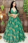 Buy_Amaltas Couture_Green Organza Sequins, Cut Work, Gota Patti V-neck Printed Lehenga Set _at_Aza_Fashions