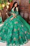 Buy_Amaltas Couture_Green Organza Sequins, Cut Work, Gota Patti V-neck Printed Lehenga Set _Online_at_Aza_Fashions