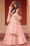 Shop_Amaltas Couture_Peach Organza Mirrors, Gota Patti, Embroidery V-neck Lehenga Set _at_Aza_Fashions