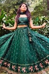 Buy_Amaltas Couture_Green Net Embroidery, Sequins Square Neck Lehenga Set _Online_at_Aza_Fashions