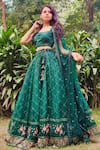 Amaltas Couture_Green Net Embroidery, Sequins Square Neck Lehenga Set _at_Aza_Fashions