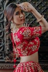 Amaltas Couture_Pink Silk, Organza Sequins, Beads V-neck Raw Embroidered Lehenga Set _Online_at_Aza_Fashions