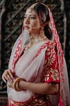 Amaltas Couture_Pink Silk, Organza Sequins, Beads V-neck Raw Embroidered Lehenga Set _at_Aza_Fashions