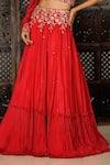 Amaltas Couture_Coral Chinon Beads, Cut Work Asymmetric Embroidered Lehenga With Blouse _Online_at_Aza_Fashions