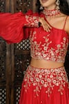 Shop_Amaltas Couture_Coral Chinon Beads, Cut Work Asymmetric Embroidered Lehenga With Blouse _Online_at_Aza_Fashions