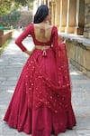 Shop_Amaltas Couture_Maroon Georgette Sequins, Embroidery Leaf Neck Lehenga Blouse Set _at_Aza_Fashions