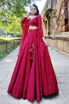 Buy_Amaltas Couture_Maroon Georgette Sequins, Embroidery Leaf Neck Lehenga Blouse Set _at_Aza_Fashions