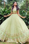 Shop_Amaltas Couture_Green Net Embroidery Sweetheart Neck Lehenga Set _Online_at_Aza_Fashions