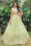 Buy_Amaltas Couture_Green Net Embroidery Sweetheart Neck Lehenga Set _at_Aza_Fashions