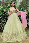 Amaltas Couture_Green Net Embroidery Sweetheart Neck Lehenga Set _at_Aza_Fashions