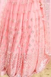 Amaltas Couture_Peach Net Sequins Round Neck Work Lehenga Set _Online_at_Aza_Fashions