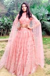 Buy_Amaltas Couture_Peach Net Sequins Round Neck Work Lehenga Set _at_Aza_Fashions