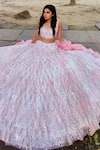 Amaltas Couture_Pink Net Sequins Square Neck Work Lehenga Blouse Set _Online_at_Aza_Fashions