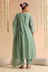 Shop_Beige_Green Cotton Satin, Chanderi Beads, Sequins V-neck Floral Embroidered Kurta Set _at_Aza_Fashions