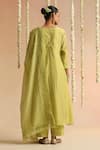Shop_Beige_Lime Cotton Satin Beads, Sequins V-neck Thread Embroidered Kurta Set _at_Aza_Fashions