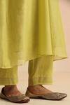 Shop_Beige_Lime Cotton Satin Beads, Sequins V-neck Thread Embroidered Kurta Set 