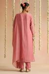 Shop_Beige_Pink Cotton Satin Beads, Sequins Round Neck Work Kurta Set _at_Aza_Fashions