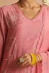 Buy_Beige_Pink Cotton Satin Beads, Sequins Round Neck Work Kurta Set 