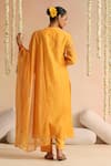 Shop_Beige_Orange Cotton Satin Beads, Sequins Round Neck Flower Embroidered Kurta Pant Set _at_Aza_Fashions