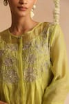 Buy_Beige_Lime Cotton Satin Embroidery, Beads, Sequins Round Neck Floral Top And Pant Set 