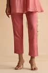 Beige_Pink Beads, Sequins Round Neck Floral Embroidered Top With Pant _Online_at_Aza_Fashions
