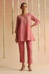 Buy_Beige_Pink Beads, Sequins Round Neck Floral Embroidered Top With Pant _at_Aza_Fashions