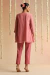 Shop_Beige_Pink Beads, Sequins Round Neck Floral Embroidered Top With Pant _at_Aza_Fashions