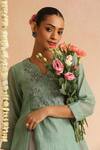 Buy_Beige_Green Beads, Sequins Round Neck Placement Embroidered Top With Pant _Online_at_Aza_Fashions
