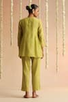 Shop_Beige_Lime Cotton Satin Beads, Sequins Round Neck Placket Embroidered Top With Pant _at_Aza_Fashions
