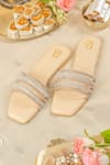 Shop_Label Deepti Bajaj_Cream Champagne Dust Rhinestone Embellished Flats _at_Aza_Fashions