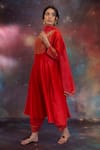 Buy_Kacha Tanka_Red Chanderi Embroidery Round Neck Najm Kurta Set _Online_at_Aza_Fashions