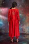 Shop_Kacha Tanka_Red Chanderi Embroidery Round Neck Najm Kurta Set _at_Aza_Fashions