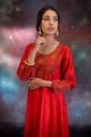 Buy_Kacha Tanka_Red Chanderi Embroidery Round Neck Najm Kurta Set 
